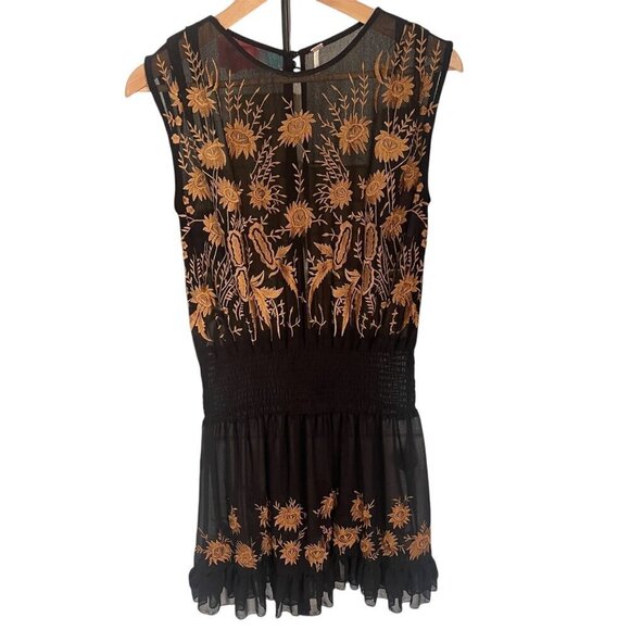 Free People FP Garden Of Bloom Mini Dress XS Sheer Whimsigoth Fairy Grunge - Picture 1 of 9